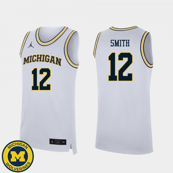 Mens Michigan Wolverines #12 Mike Smith White Alumni Basketball Jersey